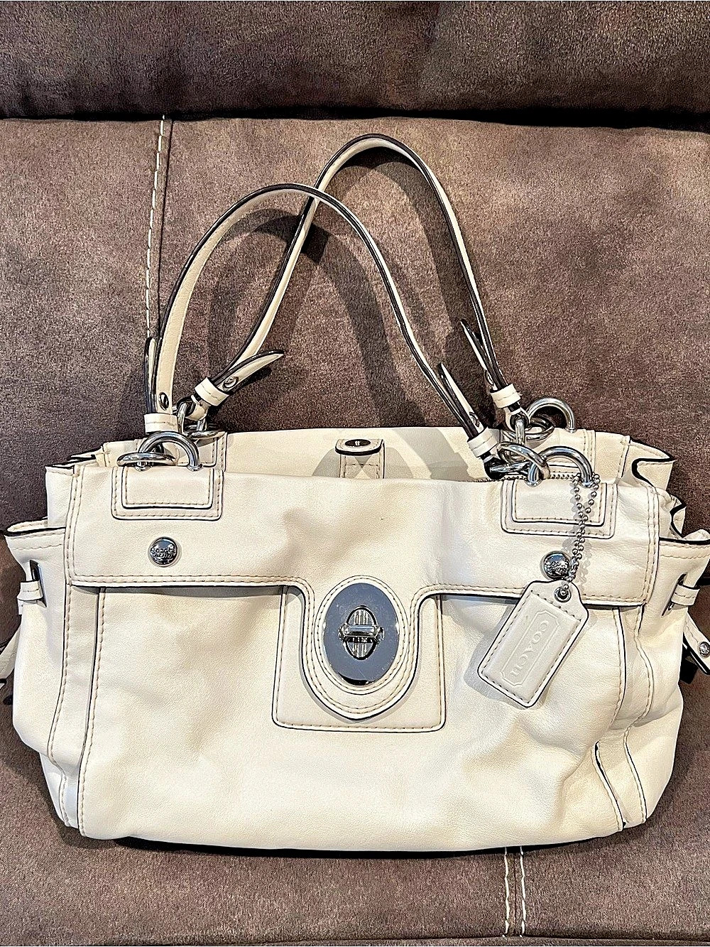 Coach Hamptons Madeline Satchel Leather Shoulder Bag White